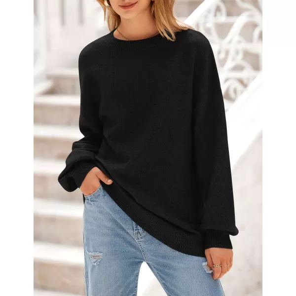 imagePRETTYGARDEN Womens Fall Sweaters Casual Crew Neck Long Sleeve Pullover Ribbed Knit Loose Fit Sweater TopsBlack