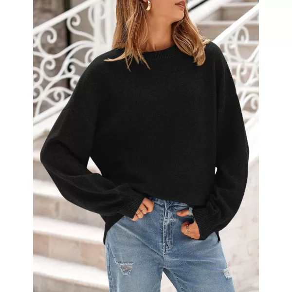 imagePRETTYGARDEN Womens Fall Sweaters Casual Crew Neck Long Sleeve Pullover Ribbed Knit Loose Fit Sweater TopsBlack