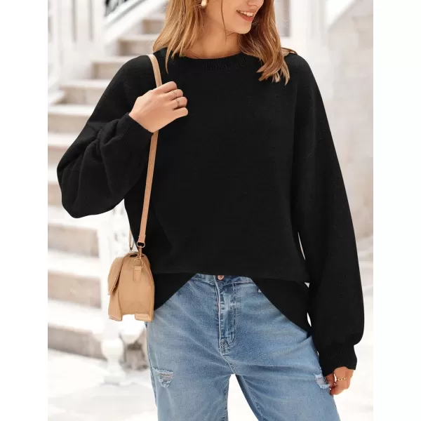 imagePRETTYGARDEN Womens Fall Sweaters Casual Crew Neck Long Sleeve Pullover Ribbed Knit Loose Fit Sweater TopsBlack