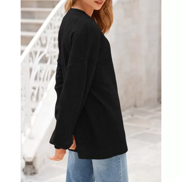 imagePRETTYGARDEN Womens Fall Sweaters Casual Crew Neck Long Sleeve Pullover Ribbed Knit Loose Fit Sweater TopsBlack