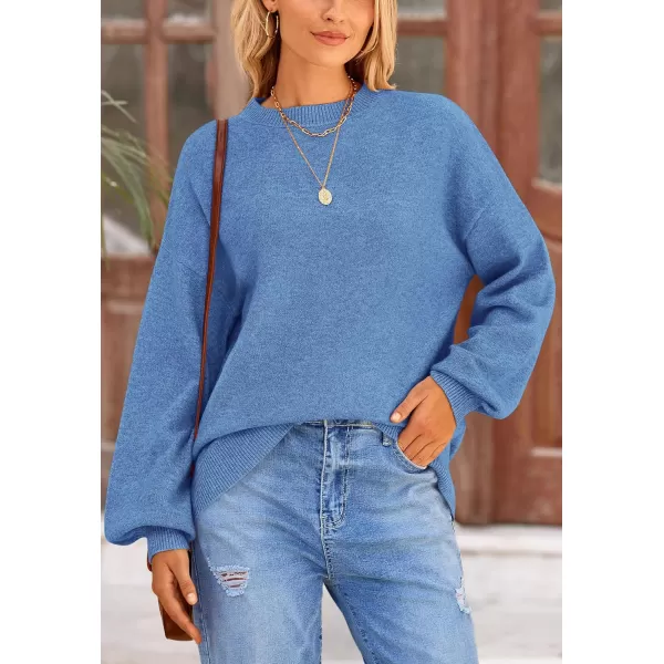 imagePRETTYGARDEN Womens Fall Sweaters Casual Crew Neck Long Sleeve Pullover Ribbed Knit Loose Fit Sweater TopsBlue