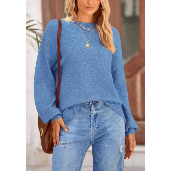 imagePRETTYGARDEN Womens Fall Sweaters Casual Crew Neck Long Sleeve Pullover Ribbed Knit Loose Fit Sweater TopsBlue