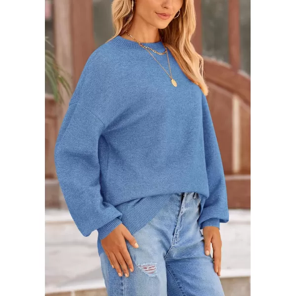 imagePRETTYGARDEN Womens Fall Sweaters Casual Crew Neck Long Sleeve Pullover Ribbed Knit Loose Fit Sweater TopsBlue