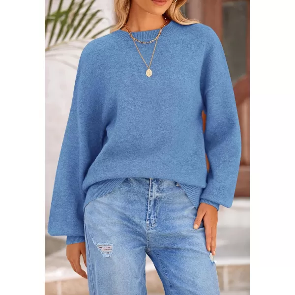 imagePRETTYGARDEN Womens Fall Sweaters Casual Crew Neck Long Sleeve Pullover Ribbed Knit Loose Fit Sweater TopsBlue