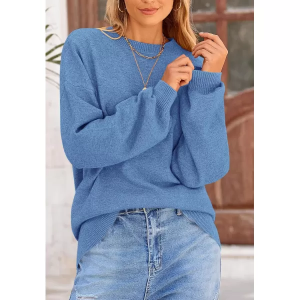 imagePRETTYGARDEN Womens Fall Sweaters Casual Crew Neck Long Sleeve Pullover Ribbed Knit Loose Fit Sweater TopsBlue