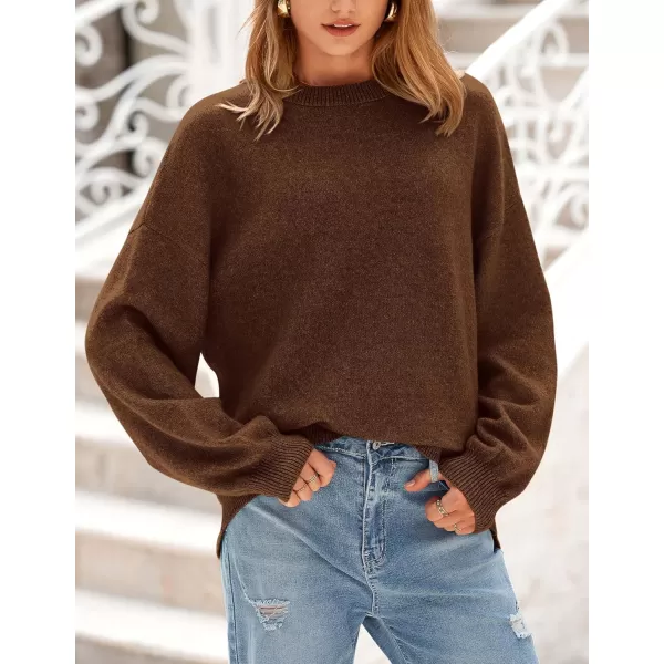 imagePRETTYGARDEN Womens Fall Sweaters Casual Crew Neck Long Sleeve Pullover Ribbed Knit Loose Fit Sweater TopsBrown