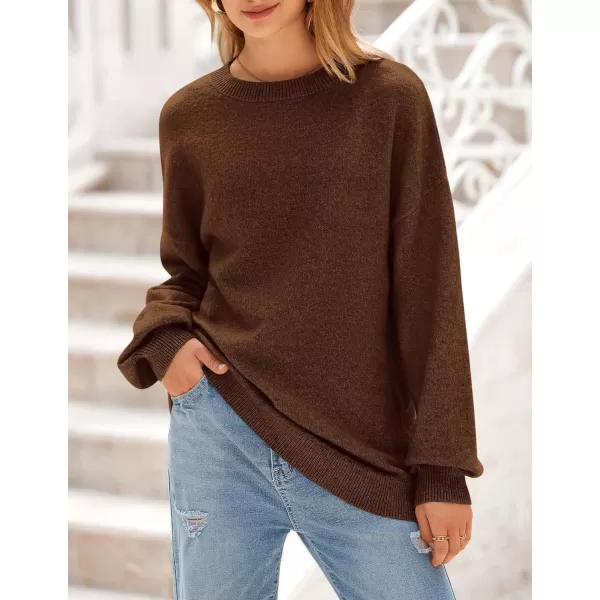 imagePRETTYGARDEN Womens Fall Sweaters Casual Crew Neck Long Sleeve Pullover Ribbed Knit Loose Fit Sweater TopsBrown