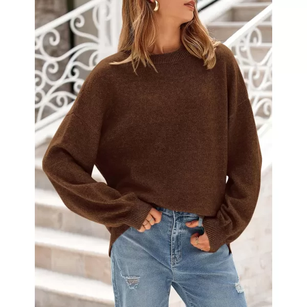 imagePRETTYGARDEN Womens Fall Sweaters Casual Crew Neck Long Sleeve Pullover Ribbed Knit Loose Fit Sweater TopsBrown