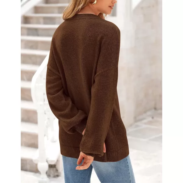 imagePRETTYGARDEN Womens Fall Sweaters Casual Crew Neck Long Sleeve Pullover Ribbed Knit Loose Fit Sweater TopsBrown