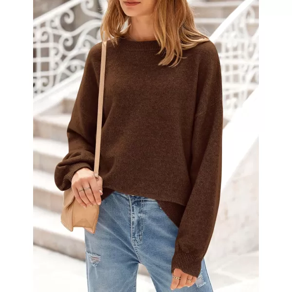 imagePRETTYGARDEN Womens Fall Sweaters Casual Crew Neck Long Sleeve Pullover Ribbed Knit Loose Fit Sweater TopsBrown