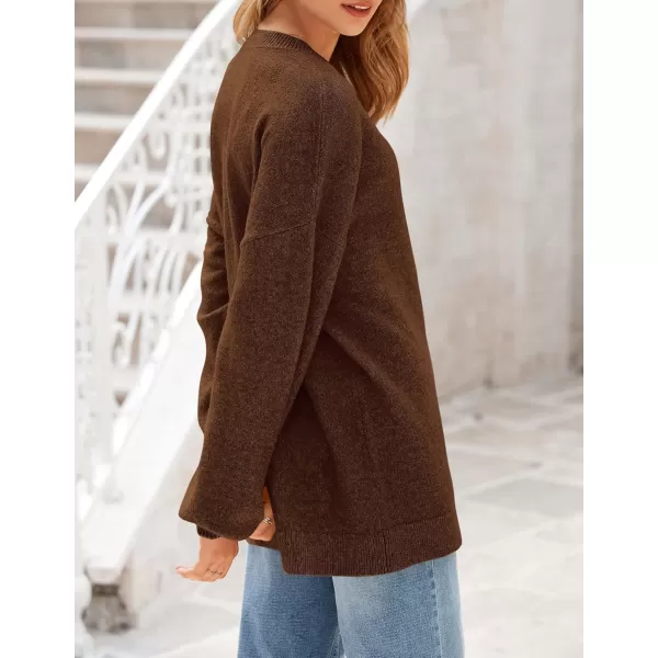 imagePRETTYGARDEN Womens Fall Sweaters Casual Crew Neck Long Sleeve Pullover Ribbed Knit Loose Fit Sweater TopsBrown