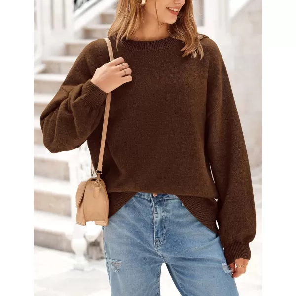 imagePRETTYGARDEN Womens Fall Sweaters Casual Crew Neck Long Sleeve Pullover Ribbed Knit Loose Fit Sweater TopsBrown