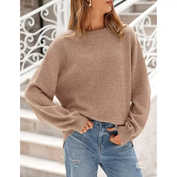 imagePRETTYGARDEN Womens Fall Sweaters Casual Crew Neck Long Sleeve Pullover Ribbed Knit Loose Fit Sweater TopsCamel
