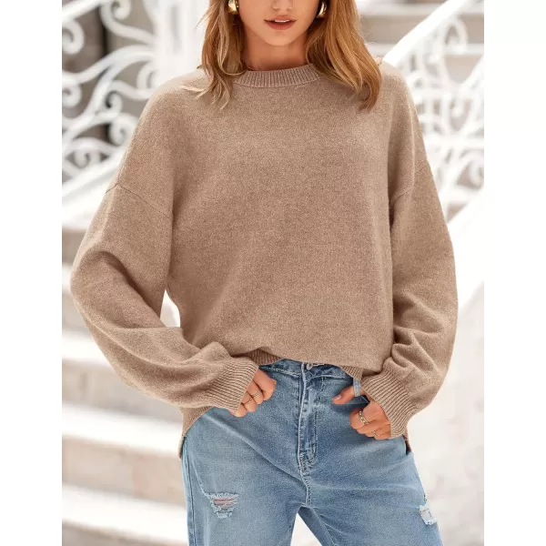 imagePRETTYGARDEN Womens Fall Sweaters Casual Crew Neck Long Sleeve Pullover Ribbed Knit Loose Fit Sweater TopsCamel