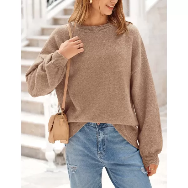 imagePRETTYGARDEN Womens Fall Sweaters Casual Crew Neck Long Sleeve Pullover Ribbed Knit Loose Fit Sweater TopsCamel