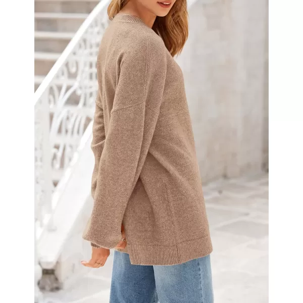 imagePRETTYGARDEN Womens Fall Sweaters Casual Crew Neck Long Sleeve Pullover Ribbed Knit Loose Fit Sweater TopsCamel