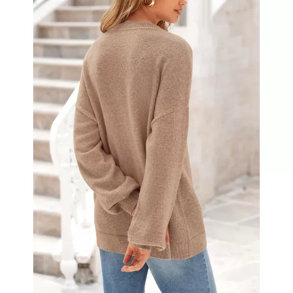 imagePRETTYGARDEN Womens Fall Sweaters Casual Crew Neck Long Sleeve Pullover Ribbed Knit Loose Fit Sweater TopsCamel