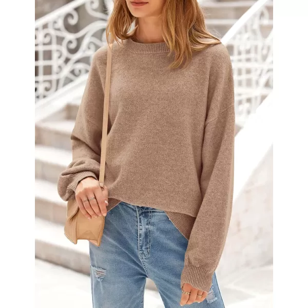 imagePRETTYGARDEN Womens Fall Sweaters Casual Crew Neck Long Sleeve Pullover Ribbed Knit Loose Fit Sweater TopsCamel