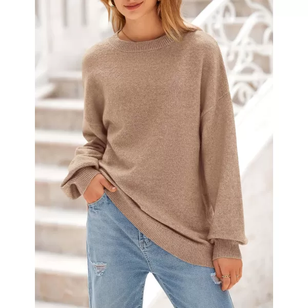 imagePRETTYGARDEN Womens Fall Sweaters Casual Crew Neck Long Sleeve Pullover Ribbed Knit Loose Fit Sweater TopsCamel