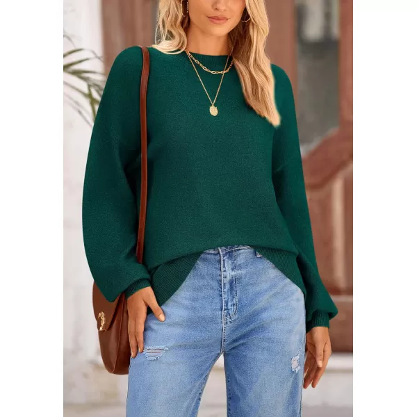 imagePRETTYGARDEN Womens Fall Sweaters Casual Crew Neck Long Sleeve Pullover Ribbed Knit Loose Fit Sweater TopsDark Green