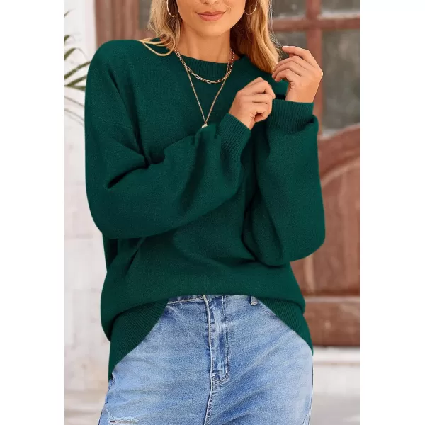 imagePRETTYGARDEN Womens Fall Sweaters Casual Crew Neck Long Sleeve Pullover Ribbed Knit Loose Fit Sweater TopsDark Green