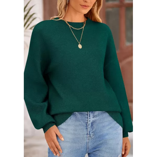 imagePRETTYGARDEN Womens Fall Sweaters Casual Crew Neck Long Sleeve Pullover Ribbed Knit Loose Fit Sweater TopsDark Green