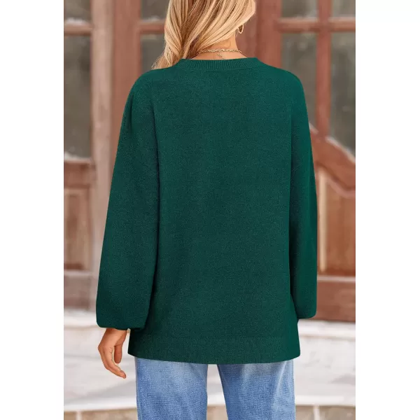 imagePRETTYGARDEN Womens Fall Sweaters Casual Crew Neck Long Sleeve Pullover Ribbed Knit Loose Fit Sweater TopsDark Green