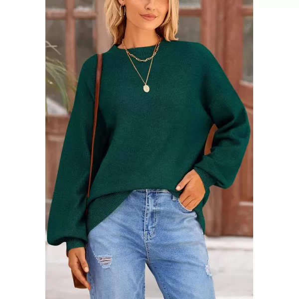 imagePRETTYGARDEN Womens Fall Sweaters Casual Crew Neck Long Sleeve Pullover Ribbed Knit Loose Fit Sweater TopsDark Green