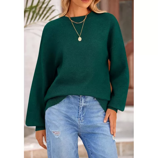 imagePRETTYGARDEN Womens Fall Sweaters Casual Crew Neck Long Sleeve Pullover Ribbed Knit Loose Fit Sweater TopsDark Green