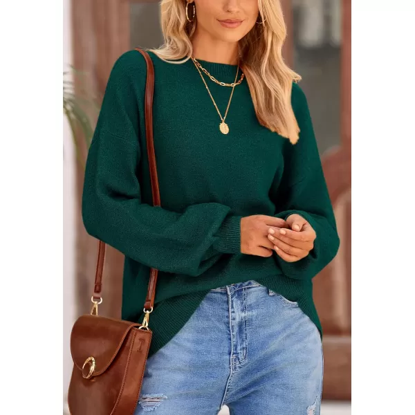 imagePRETTYGARDEN Womens Fall Sweaters Casual Crew Neck Long Sleeve Pullover Ribbed Knit Loose Fit Sweater TopsDark Green