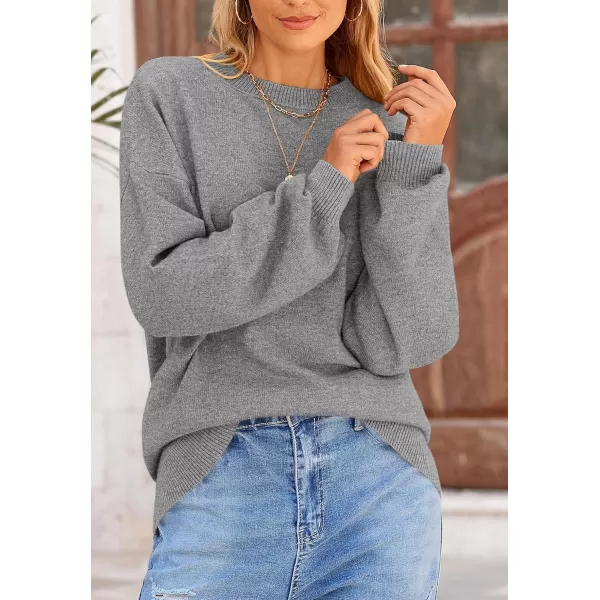 imagePRETTYGARDEN Womens Fall Sweaters Casual Crew Neck Long Sleeve Pullover Ribbed Knit Loose Fit Sweater TopsGrey