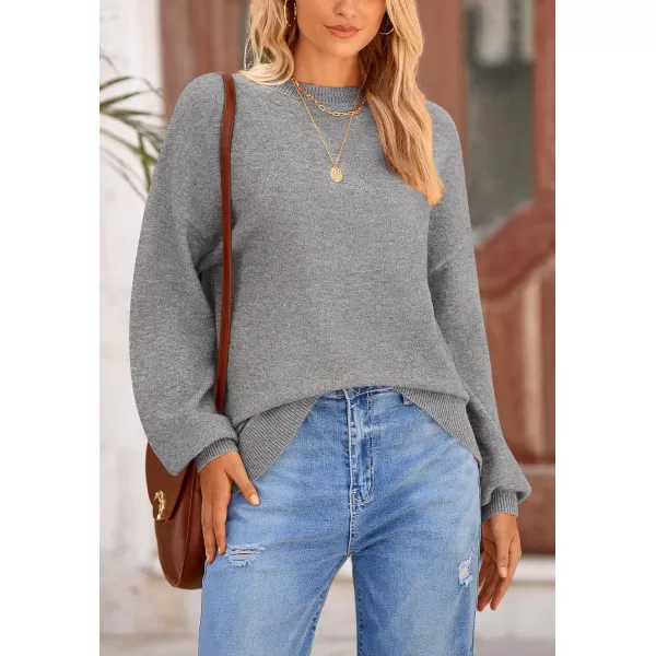 imagePRETTYGARDEN Womens Fall Sweaters Casual Crew Neck Long Sleeve Pullover Ribbed Knit Loose Fit Sweater TopsGrey