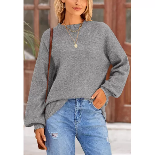 imagePRETTYGARDEN Womens Fall Sweaters Casual Crew Neck Long Sleeve Pullover Ribbed Knit Loose Fit Sweater TopsGrey