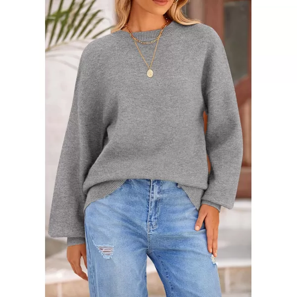 imagePRETTYGARDEN Womens Fall Sweaters Casual Crew Neck Long Sleeve Pullover Ribbed Knit Loose Fit Sweater TopsGrey