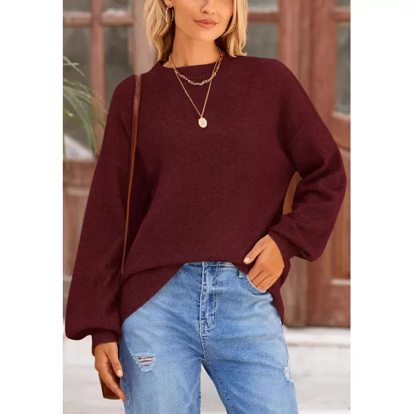 imagePRETTYGARDEN Womens Fall Sweaters Casual Crew Neck Long Sleeve Pullover Ribbed Knit Loose Fit Sweater TopsWine Red