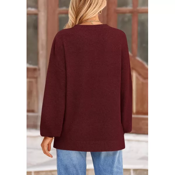 imagePRETTYGARDEN Womens Fall Sweaters Casual Crew Neck Long Sleeve Pullover Ribbed Knit Loose Fit Sweater TopsWine Red