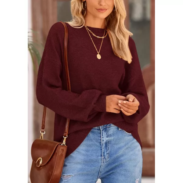 imagePRETTYGARDEN Womens Fall Sweaters Casual Crew Neck Long Sleeve Pullover Ribbed Knit Loose Fit Sweater TopsWine Red