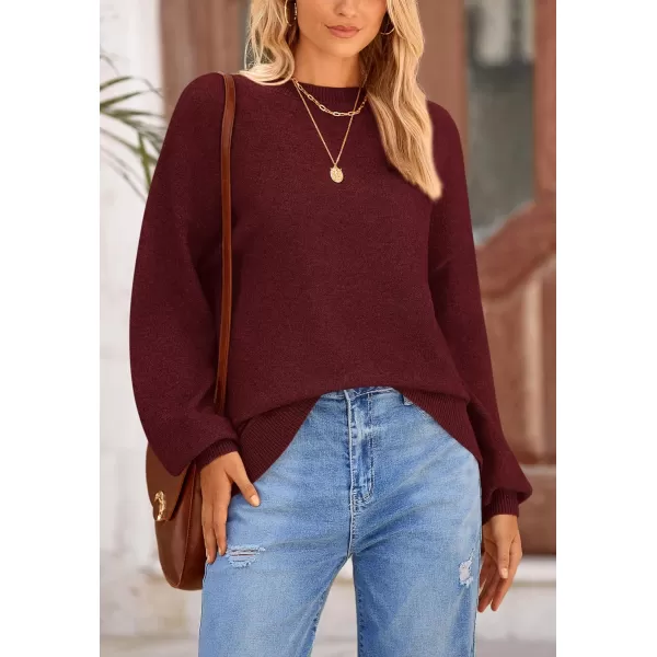 imagePRETTYGARDEN Womens Fall Sweaters Casual Crew Neck Long Sleeve Pullover Ribbed Knit Loose Fit Sweater TopsWine Red