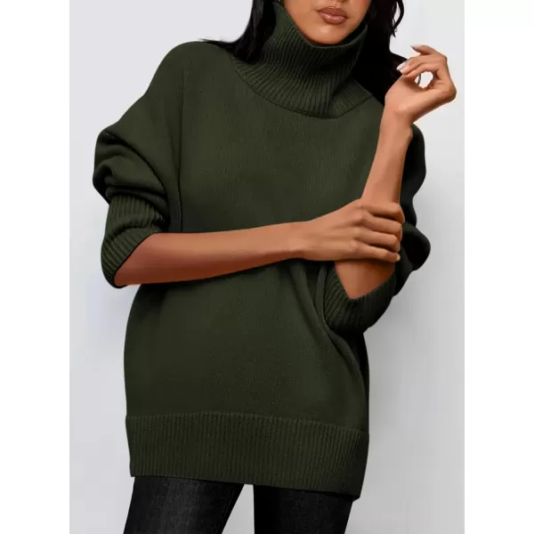 imagePRETTYGARDEN Womens Fall Turtleneck Sweater Long Sleeve Oversized Chunky Knitted Pullover Sweaters Basic Casual Tops BlouseArmy Green