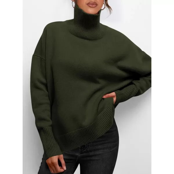 imagePRETTYGARDEN Womens Fall Turtleneck Sweater Long Sleeve Oversized Chunky Knitted Pullover Sweaters Basic Casual Tops BlouseArmy Green