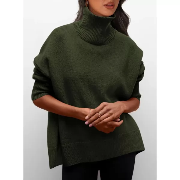 imagePRETTYGARDEN Womens Fall Turtleneck Sweater Long Sleeve Oversized Chunky Knitted Pullover Sweaters Basic Casual Tops BlouseArmy Green