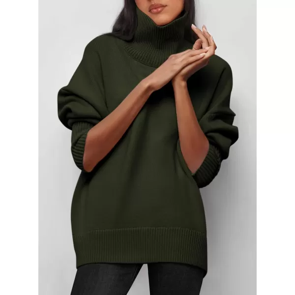 imagePRETTYGARDEN Womens Fall Turtleneck Sweater Long Sleeve Oversized Chunky Knitted Pullover Sweaters Basic Casual Tops BlouseArmy Green
