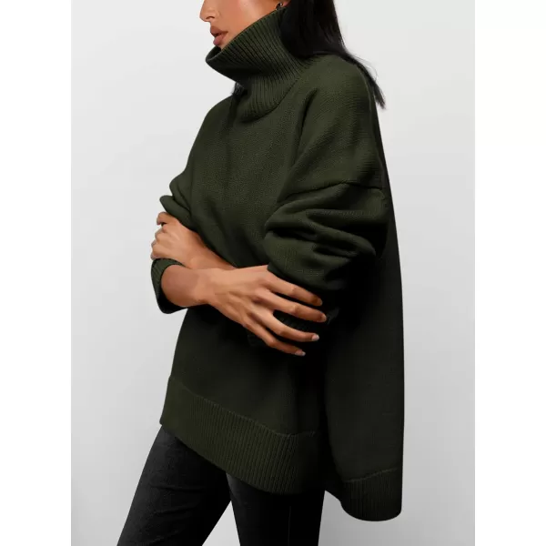 imagePRETTYGARDEN Womens Fall Turtleneck Sweater Long Sleeve Oversized Chunky Knitted Pullover Sweaters Basic Casual Tops BlouseArmy Green