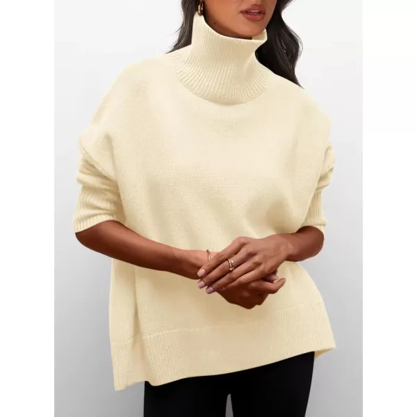 imagePRETTYGARDEN Womens Fall Turtleneck Sweater Long Sleeve Oversized Chunky Knitted Pullover Sweaters Basic Casual Tops BlouseBeige