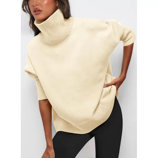 imagePRETTYGARDEN Womens Fall Turtleneck Sweater Long Sleeve Oversized Chunky Knitted Pullover Sweaters Basic Casual Tops BlouseBeige
