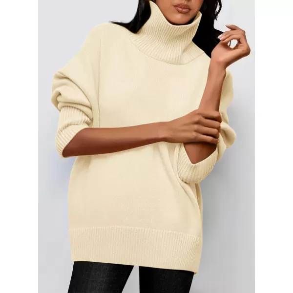imagePRETTYGARDEN Womens Fall Turtleneck Sweater Long Sleeve Oversized Chunky Knitted Pullover Sweaters Basic Casual Tops BlouseBeige