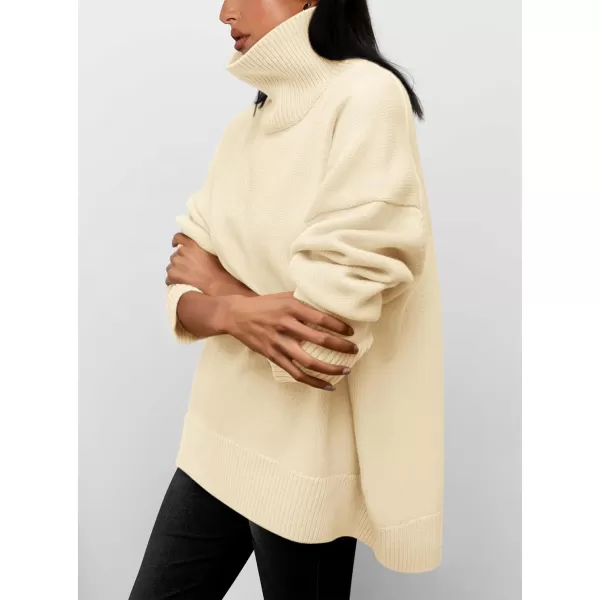 imagePRETTYGARDEN Womens Fall Turtleneck Sweater Long Sleeve Oversized Chunky Knitted Pullover Sweaters Basic Casual Tops BlouseBeige