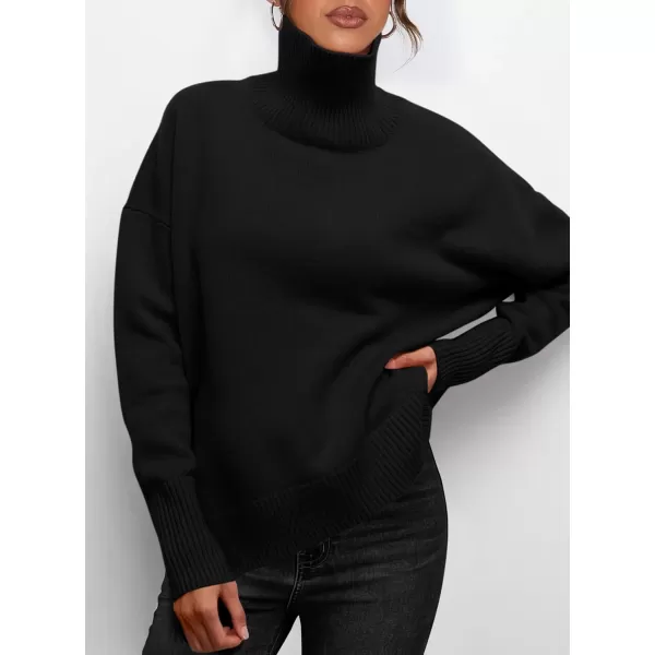 imagePRETTYGARDEN Womens Fall Turtleneck Sweater Long Sleeve Oversized Chunky Knitted Pullover Sweaters Basic Casual Tops BlouseBlack
