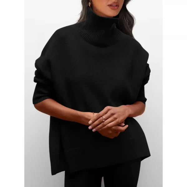 imagePRETTYGARDEN Womens Fall Turtleneck Sweater Long Sleeve Oversized Chunky Knitted Pullover Sweaters Basic Casual Tops BlouseBlack