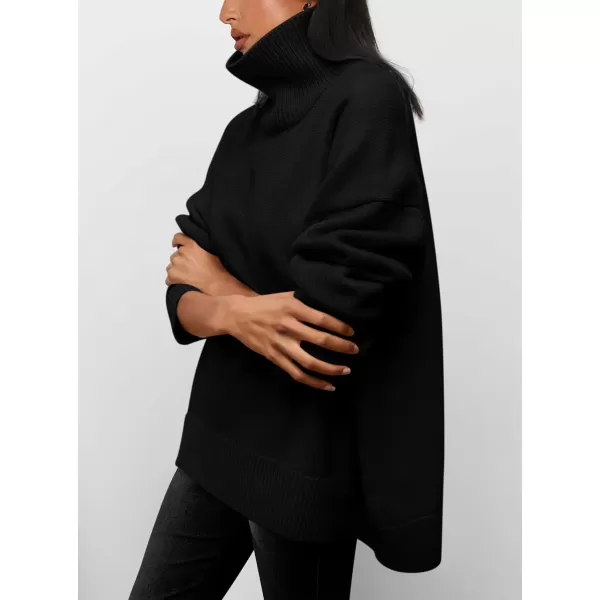 imagePRETTYGARDEN Womens Fall Turtleneck Sweater Long Sleeve Oversized Chunky Knitted Pullover Sweaters Basic Casual Tops BlouseBlack